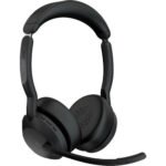 Jabra Evolve2 55 Link380a USB-A Stereo Wireless Headset with Stand - 25599-999-989-01 - Bluetooth, 98.4 ft Range, On-Ear, Binaural, Supra-Aural, Noise Canceling, MEMS Microphone